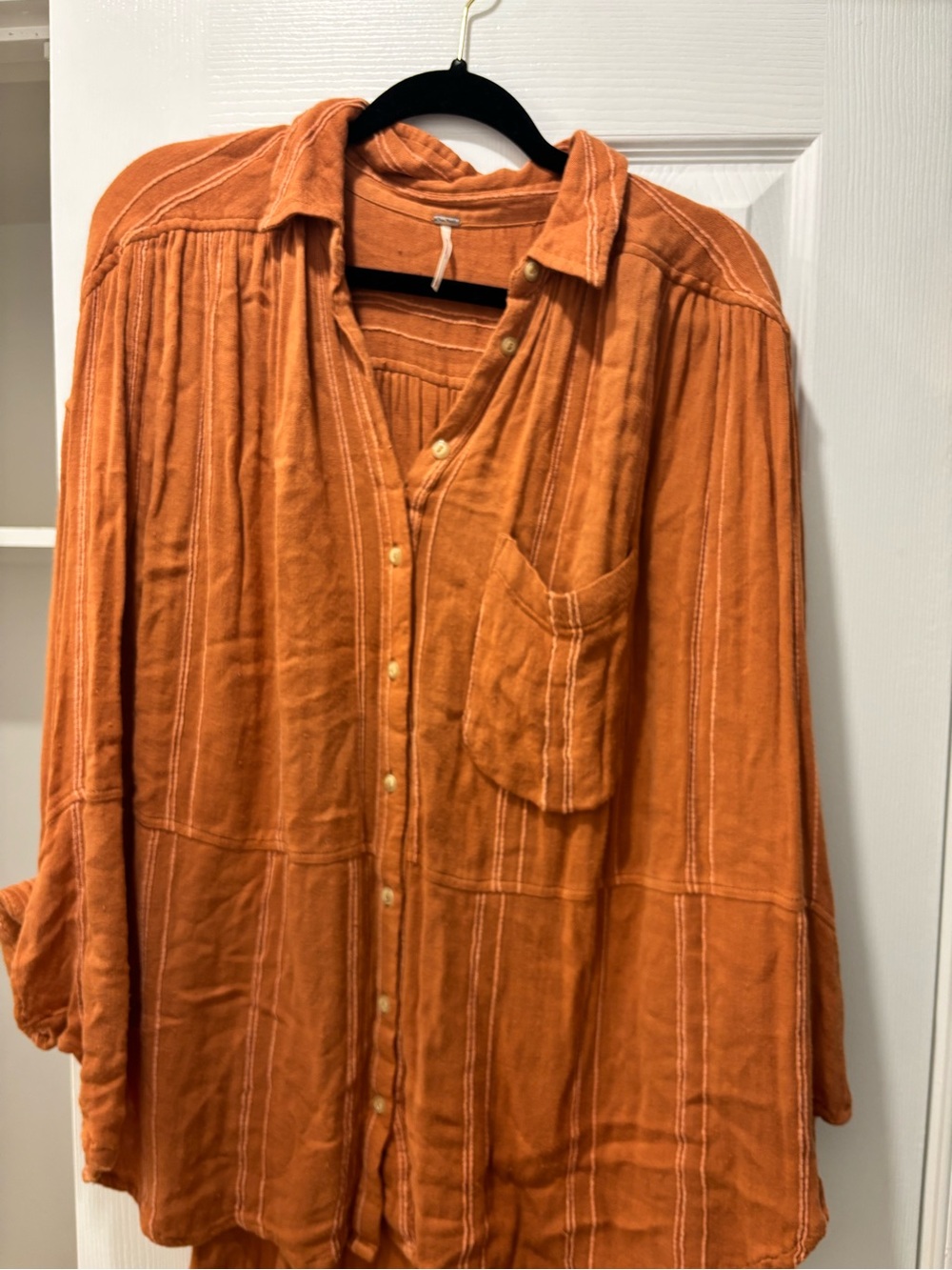 Free People Textured Button-Up Shirt in Rust Orange